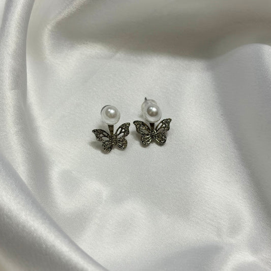 Silver Butterfly Stud Korean Earrings