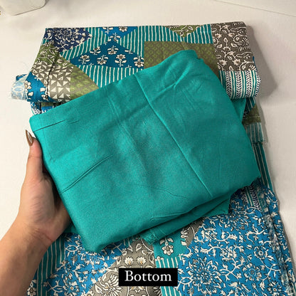 Sea Green Cotton (Unstiched Suit)