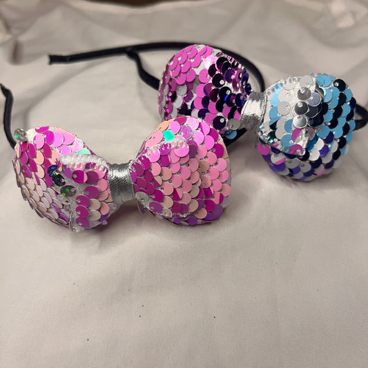 Unicorn Pink, Silver & Blue Sequence Material Hair Band (Set Of 2) Ain Wear - Where Elegance Meets Modernity!