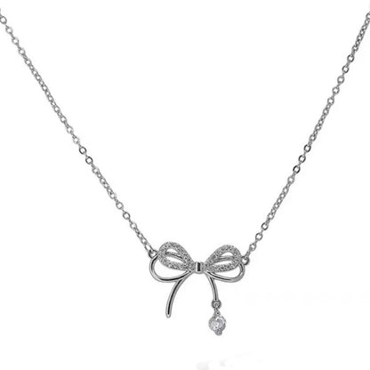 Silver Plated American Diamond Studded Infinity Bow Korean Pendant