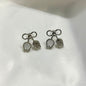 Silver White Bow Korean Earrings