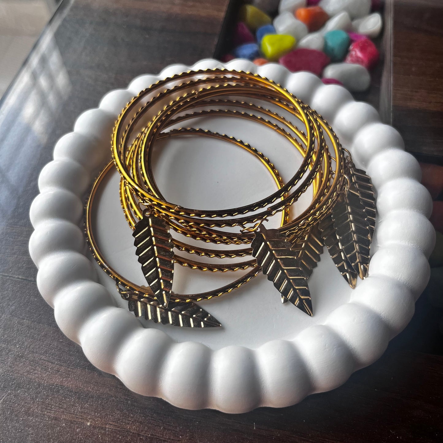 Golden Traditional Bangles With Latkan (Set Of 8 Bangles)