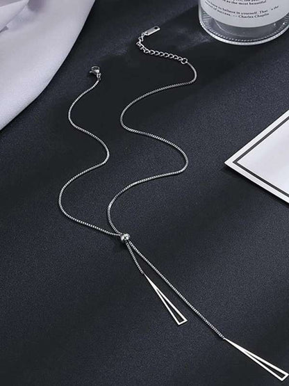 Silver-Plated Geometric Tassel Necklace, Anti-Tarnish