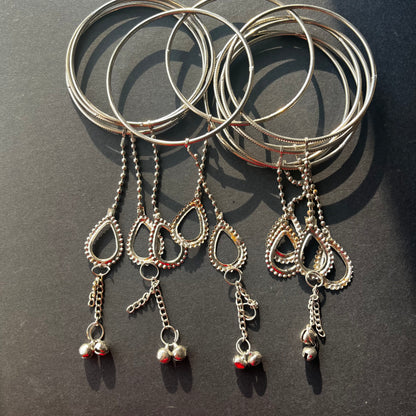 Silver Minimal Latkan Bangles (Set Of 10 Bangles)