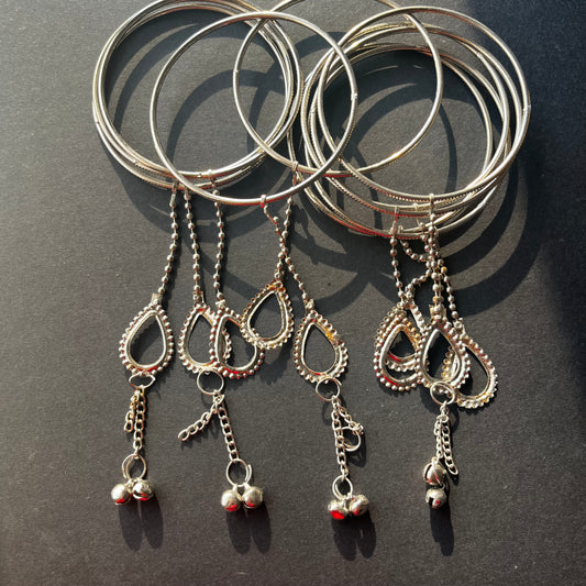 Silver Minimal Latkan Bangles (Set Of 10 Bangles)