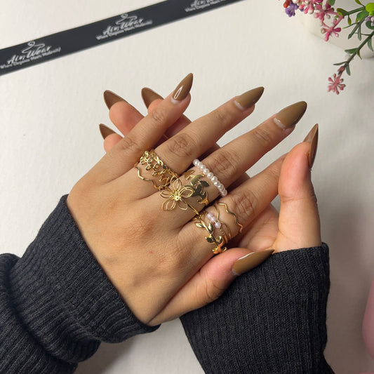 Pearl Flower Stackable Set Of 10 Rings