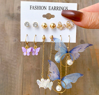 Floral Butterfly Earrings Combo (Pair Of 6)