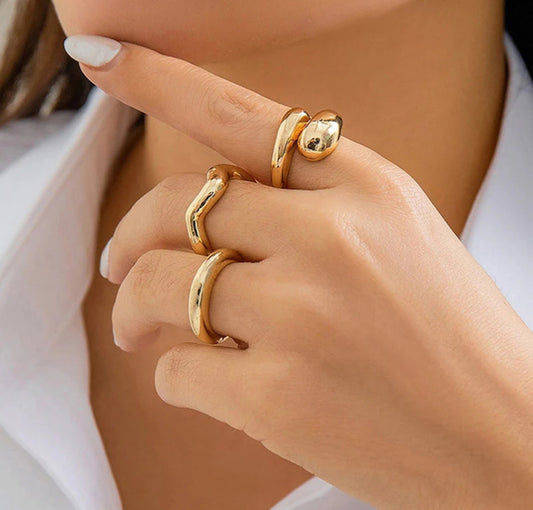 Viral Chunky Gold Rings (Set Of 3)