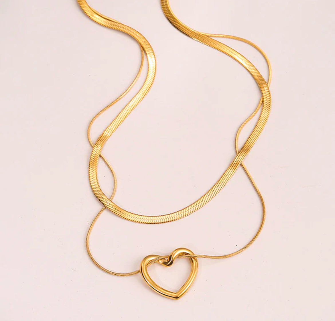 Golden Anti Tarnish Layered Heart Necklace