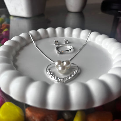 Heart & Pearl Necklace Set