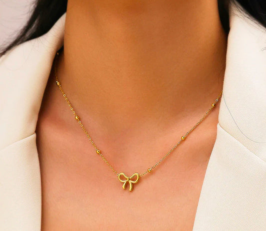 Gold Plated Anti Tarnish Infinity Bow Pendant