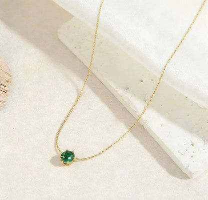 Viral Anti Tarnish Solitaire Green Necklace