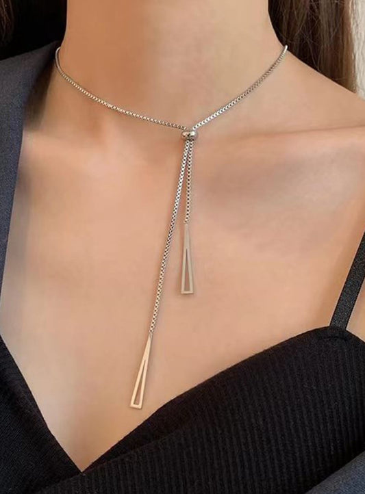 Silver-Plated Geometric Tassel Necklace, Anti-Tarnish