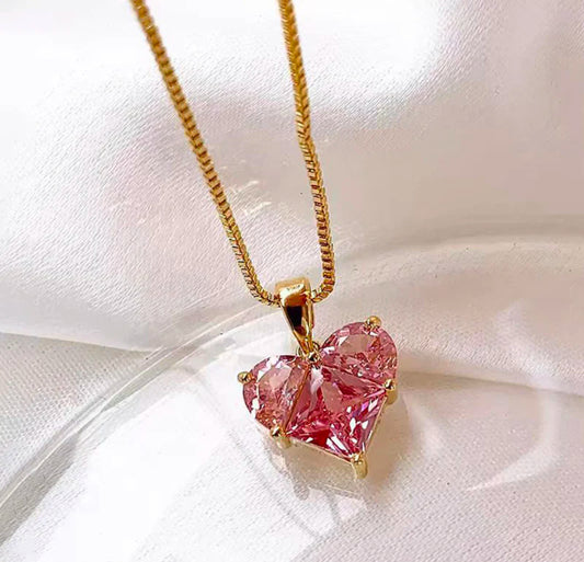 Pink Heart Anti Tarnish Necklace
