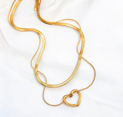 Golden Anti Tarnish Layered Heart Necklace
