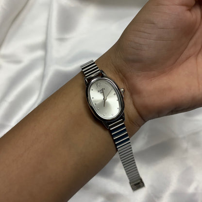 Silver Stainless Steel Women's Watch with Oval Dial