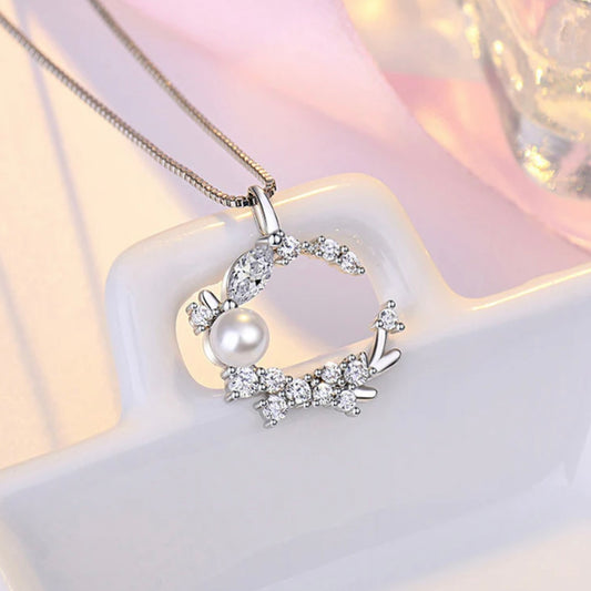 Silver Plated American Diamond Studded Moon Korean Pendant