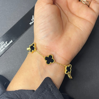 Viral Black And Golden Clover Anti Tarnish Bracelet