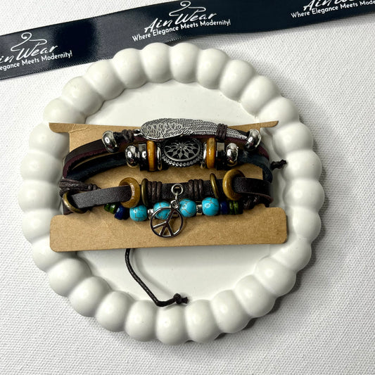 4 In 1 Multi Layered Multicolored Faux Leather Bracelet for Men