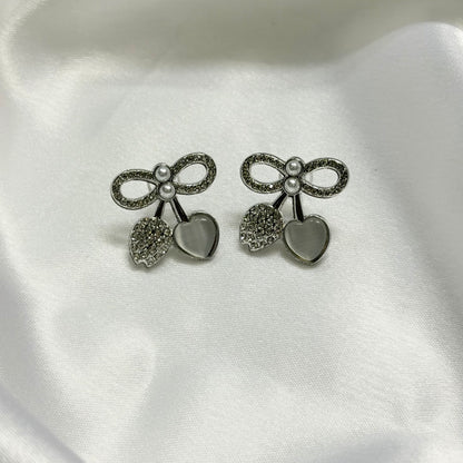 Silver-Toned Cherry Stud Korean Earrings