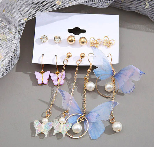 Floral Butterfly Earrings Combo (Pair Of 6)