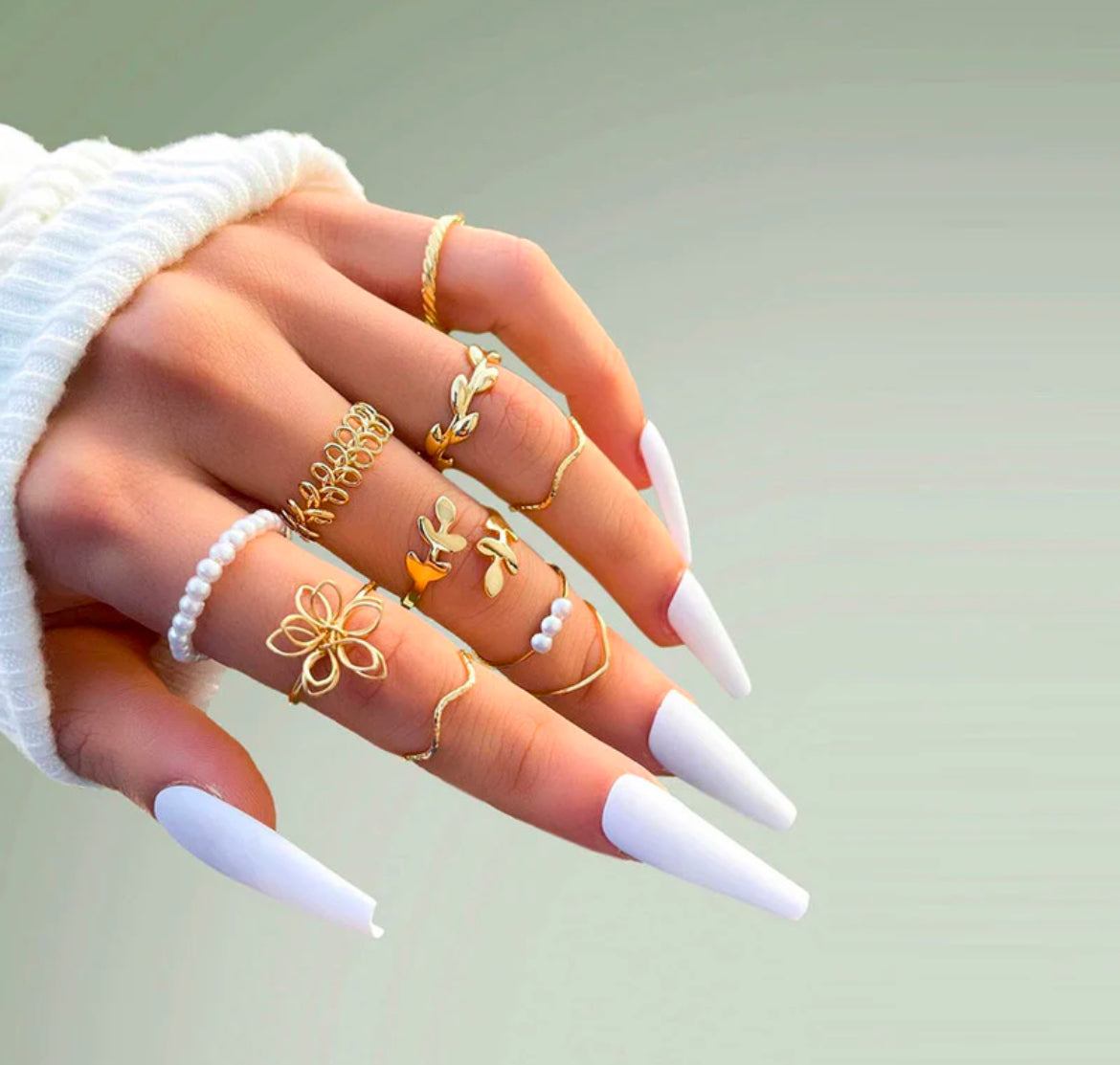 Pearl Flower Stackable Set Of 10 Rings