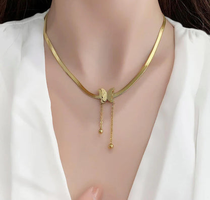 Gold Plated Stainless Steel Anti Tarnish Butterfly Themed Snake Chain Pendant