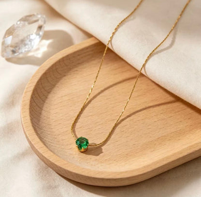 Viral Anti Tarnish Solitaire Green Necklace