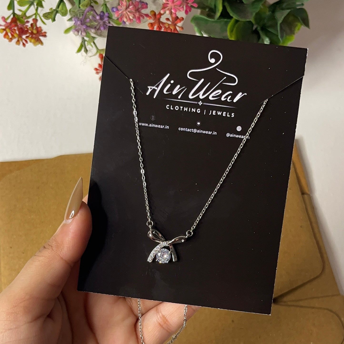 Anti Tarnish Silver Plated Crystal Studded Necklace