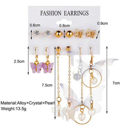 Floral Butterfly Earrings Combo (Pair Of 6)