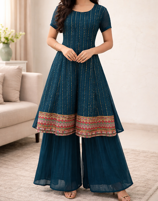 Zarqash Teal Garara Suit