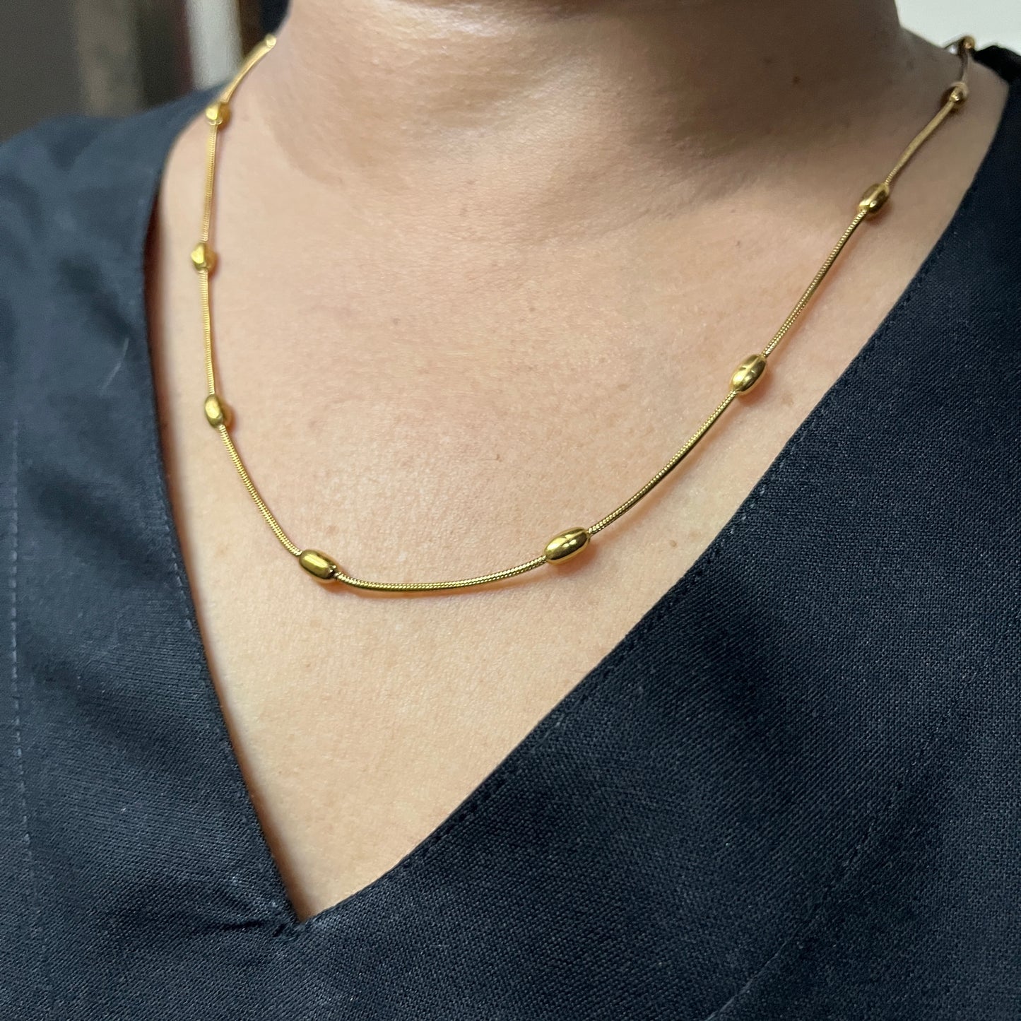 Gold Plated Anti Tarnish Stainless Steel Triple Strand Necklace Wraparound Bracelet cum Necklace
