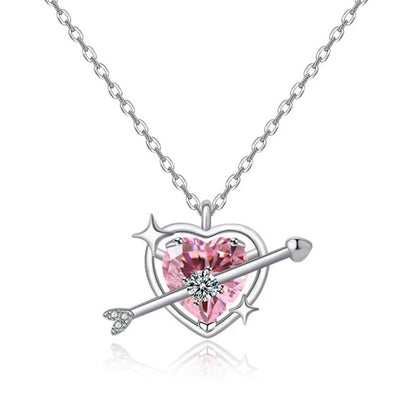 Pinteresty Silver Plated American Diamond Studded Pink Heart Pendant