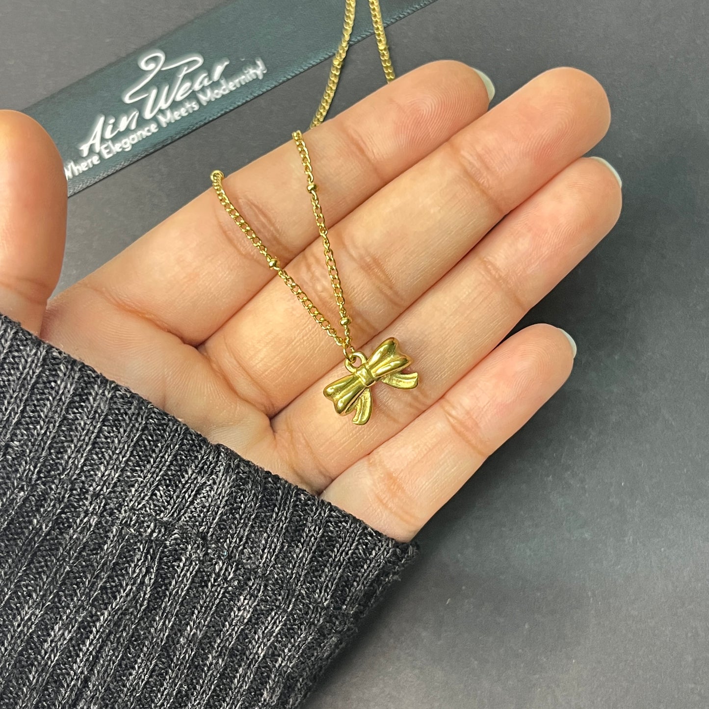 Gold Plated Stainless Steel Anti Tarnish Bow Themed Pendant