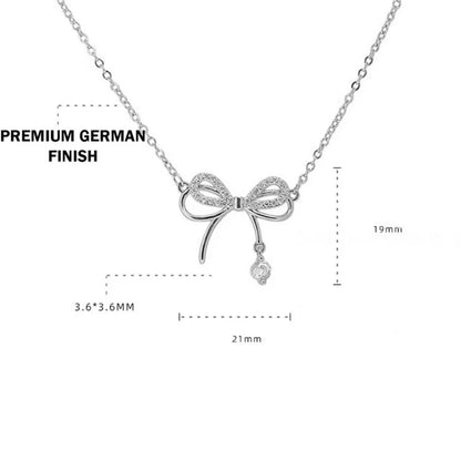 Silver Plated American Diamond Studded Infinity Bow Korean Pendant