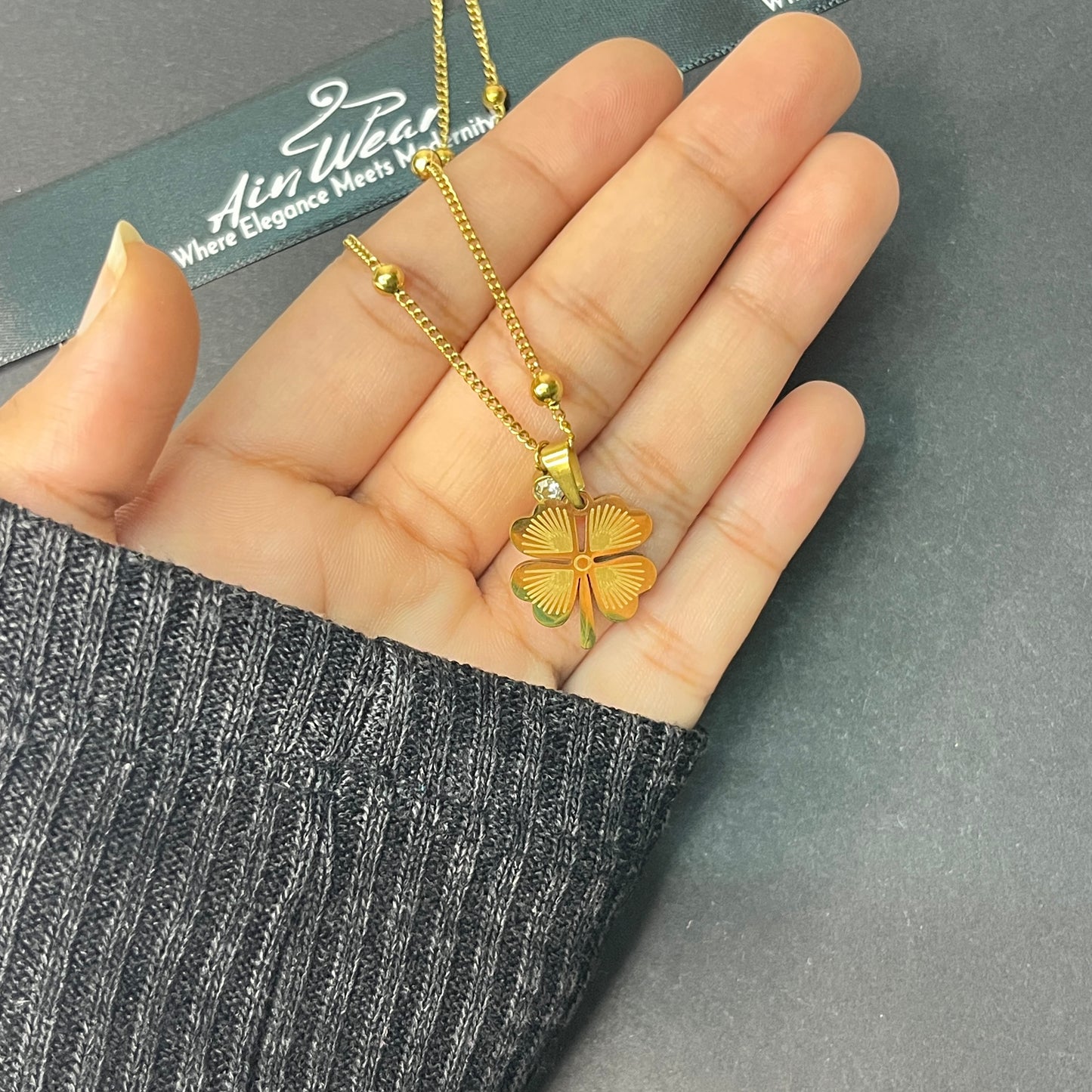 Gold Plated Stainless Steel Anti Tarnish Clover Themed Pendant