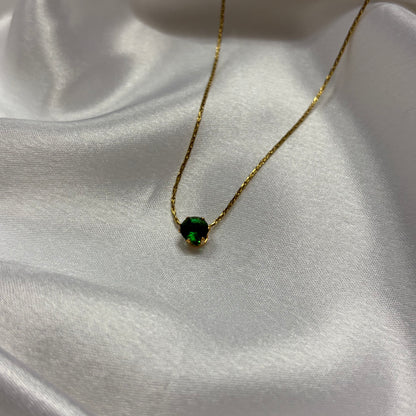 Viral Anti Tarnish Solitaire Green Necklace