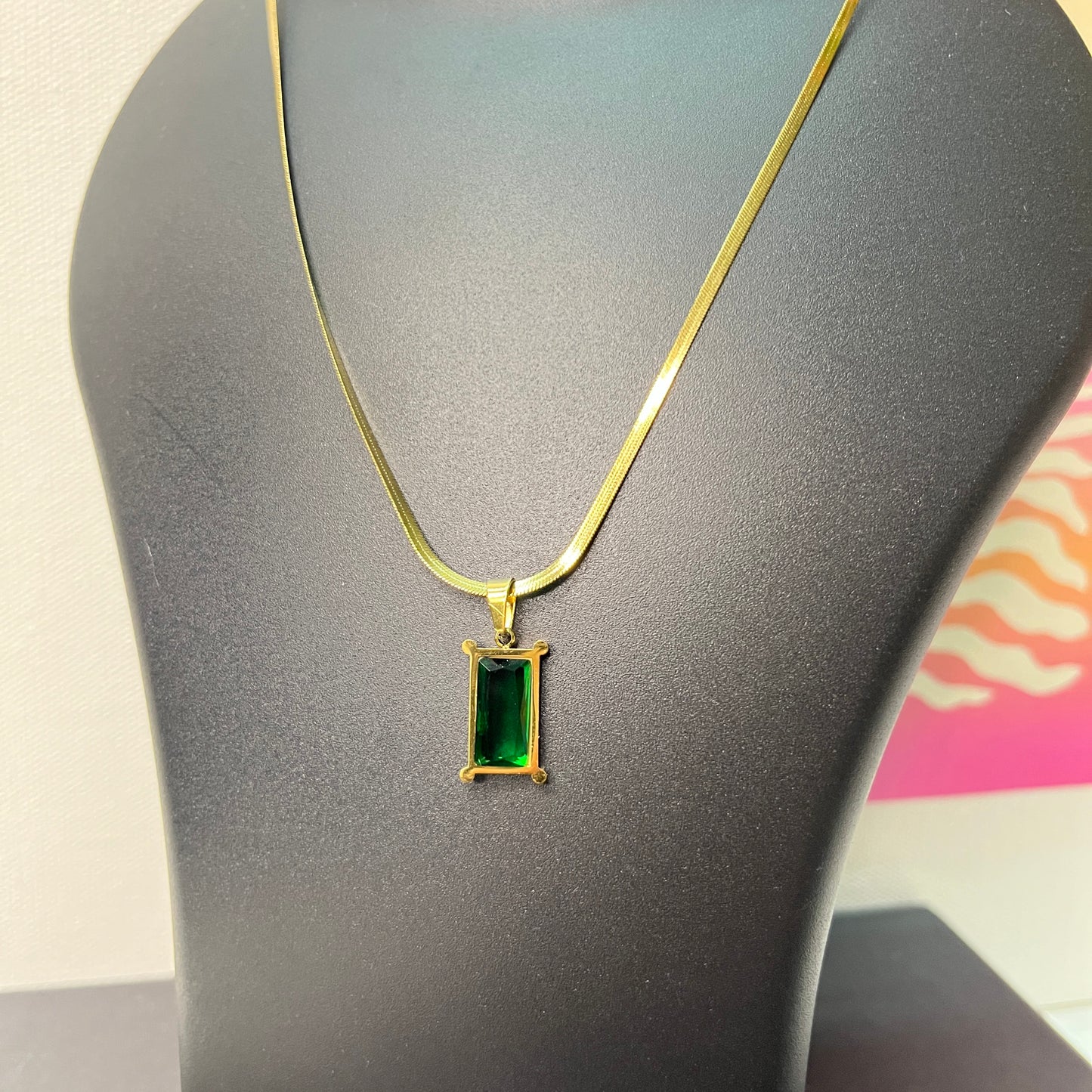 Gold Plated Anti Tarnish Green Geometric Pendant