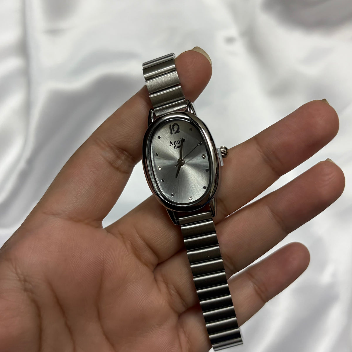 Silver Stainless Steel Women's Watch with Oval Dial