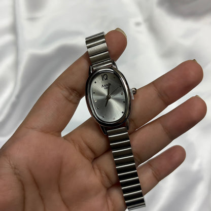 Silver Stainless Steel Women's Watch with Oval Dial