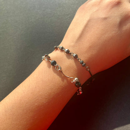 Black & Silver Minimal Bracelets (Set Of 2)