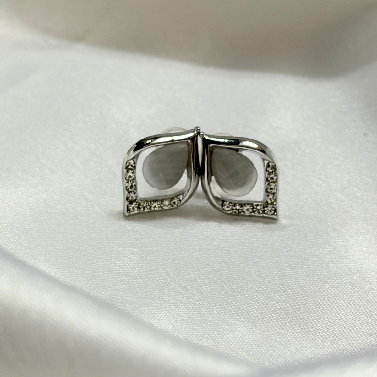 Silver-Toned Square Stud Korean Earrings