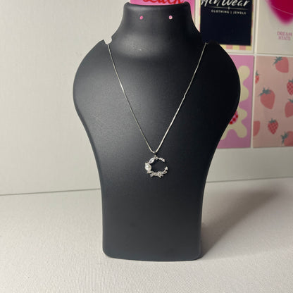 Silver Plated American Diamond Studded Moon Korean Pendant