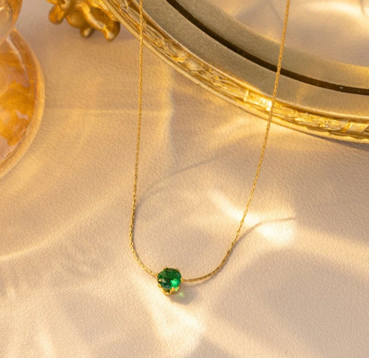 Viral Anti Tarnish Solitaire Green Necklace