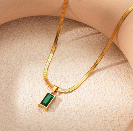 Gold Plated Anti Tarnish Green Geometric Pendant