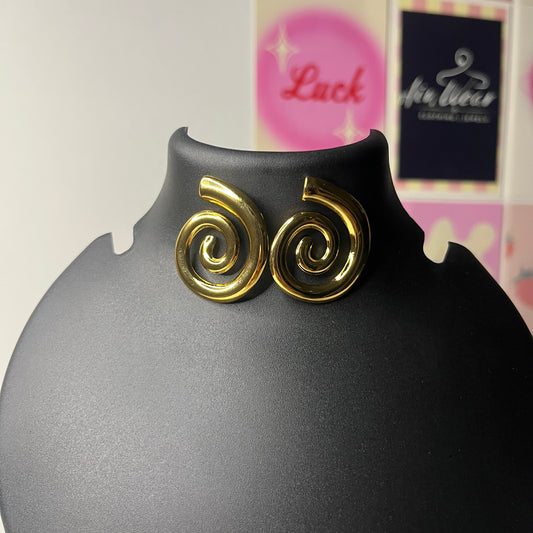 Gold Plated Stainless Steel Anti Tarnish Spiral Chunky Earrings
