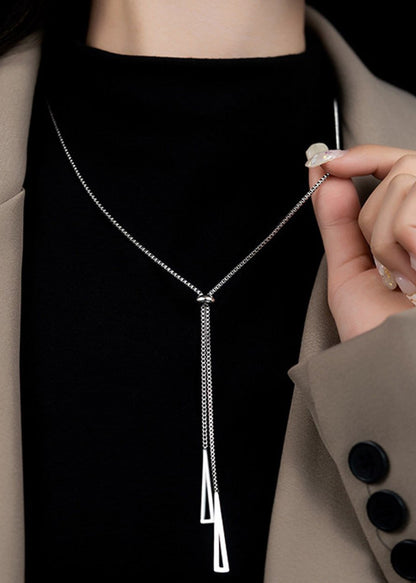 Silver-Plated Geometric Tassel Necklace, Anti-Tarnish