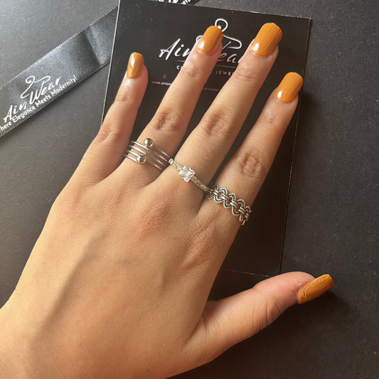 Silver & Diamond Ring Combo (Set Of 3)