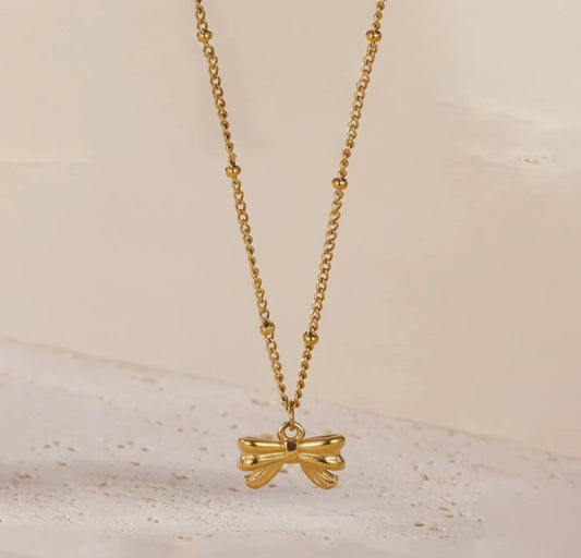 Gold Plated Stainless Steel Anti Tarnish Bow Themed Pendant