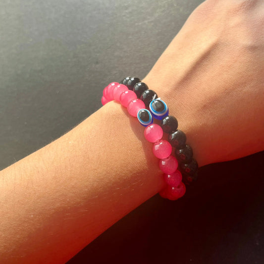 Black & Pink Evil Eye Distance Bracelets Ain Wear - Where Elegance Meets Modernity!